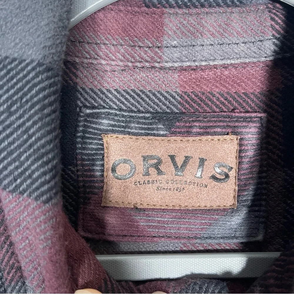 Orvis Mens Large Plaid Flannel Big Bear Shacket‎ Heavyweight Maroon Shirt Jacket